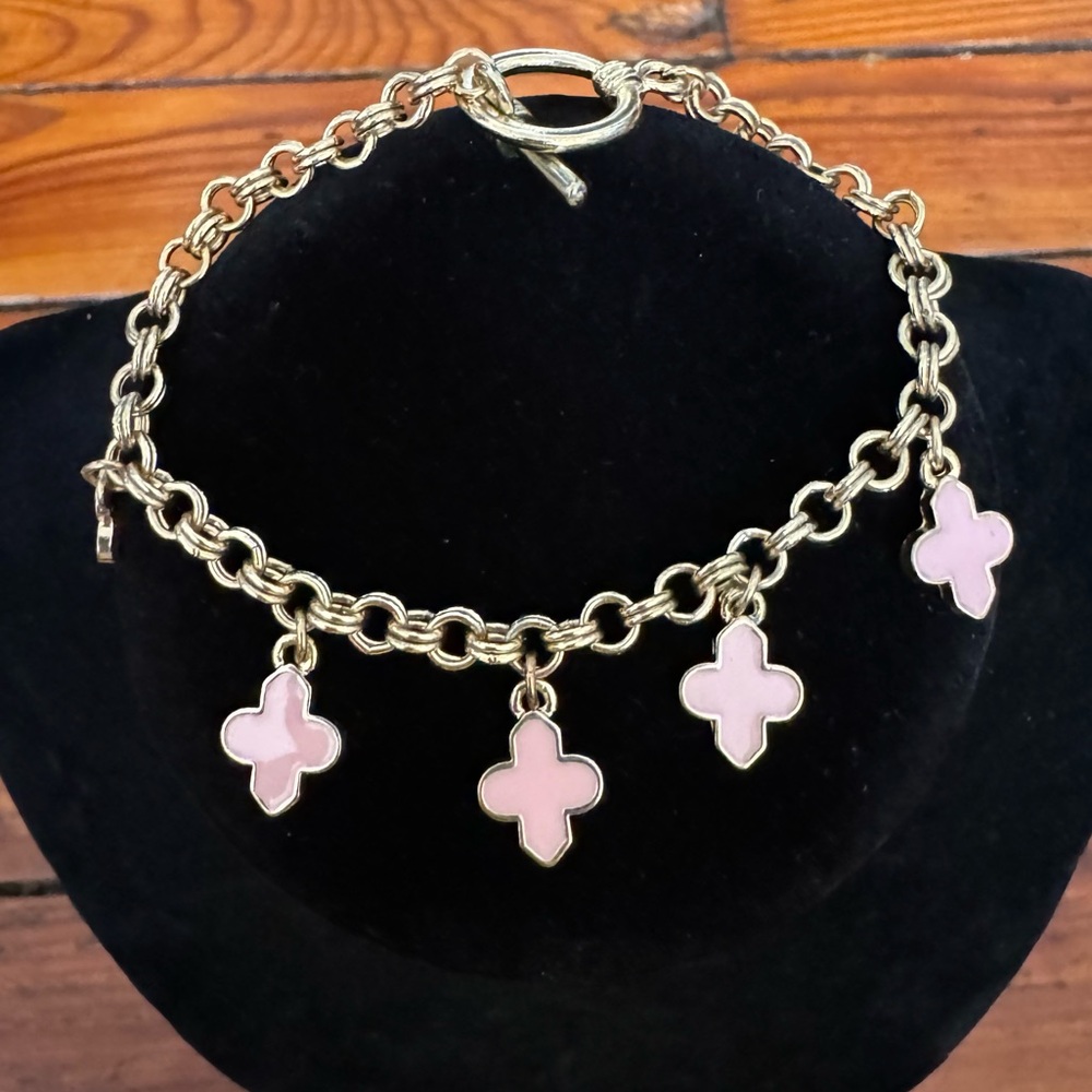 Coquette Girl Pink and Gold Tone Charm Bracelet